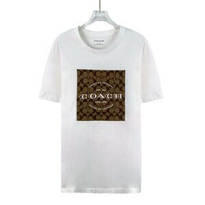 Coach White Logo Print Round-Neck Short-Sleeve T-Shirt Size S 100% Cotton Made I